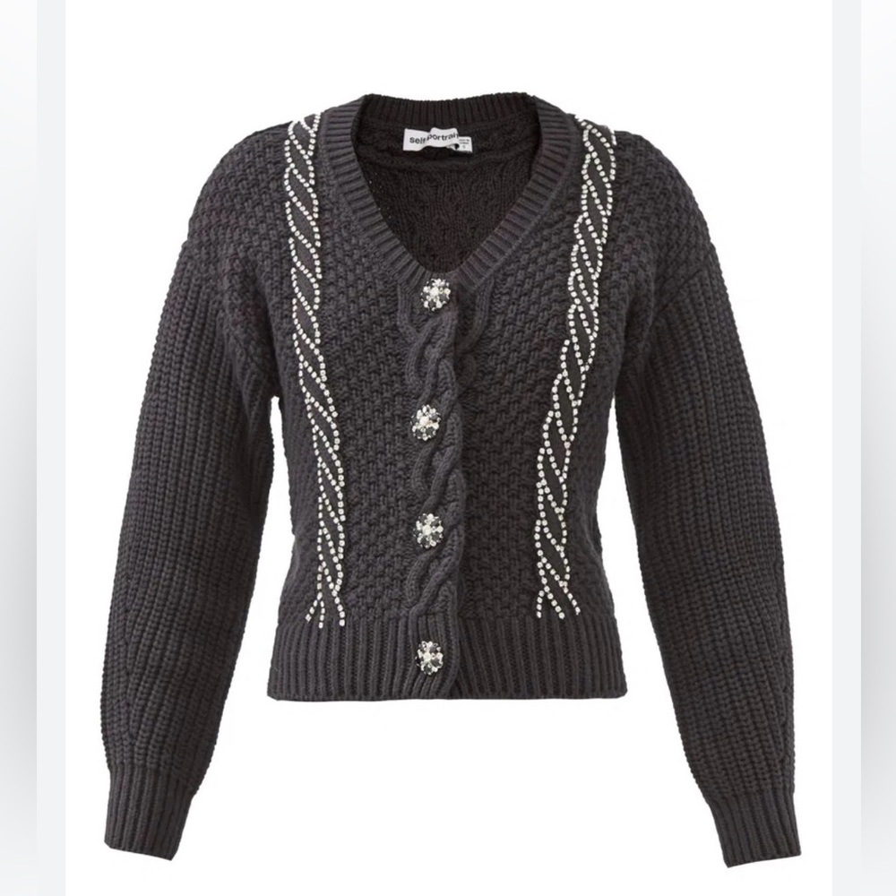 SELF-PORTRAIT Crystal-Embellished Wool-Blend Cardigan